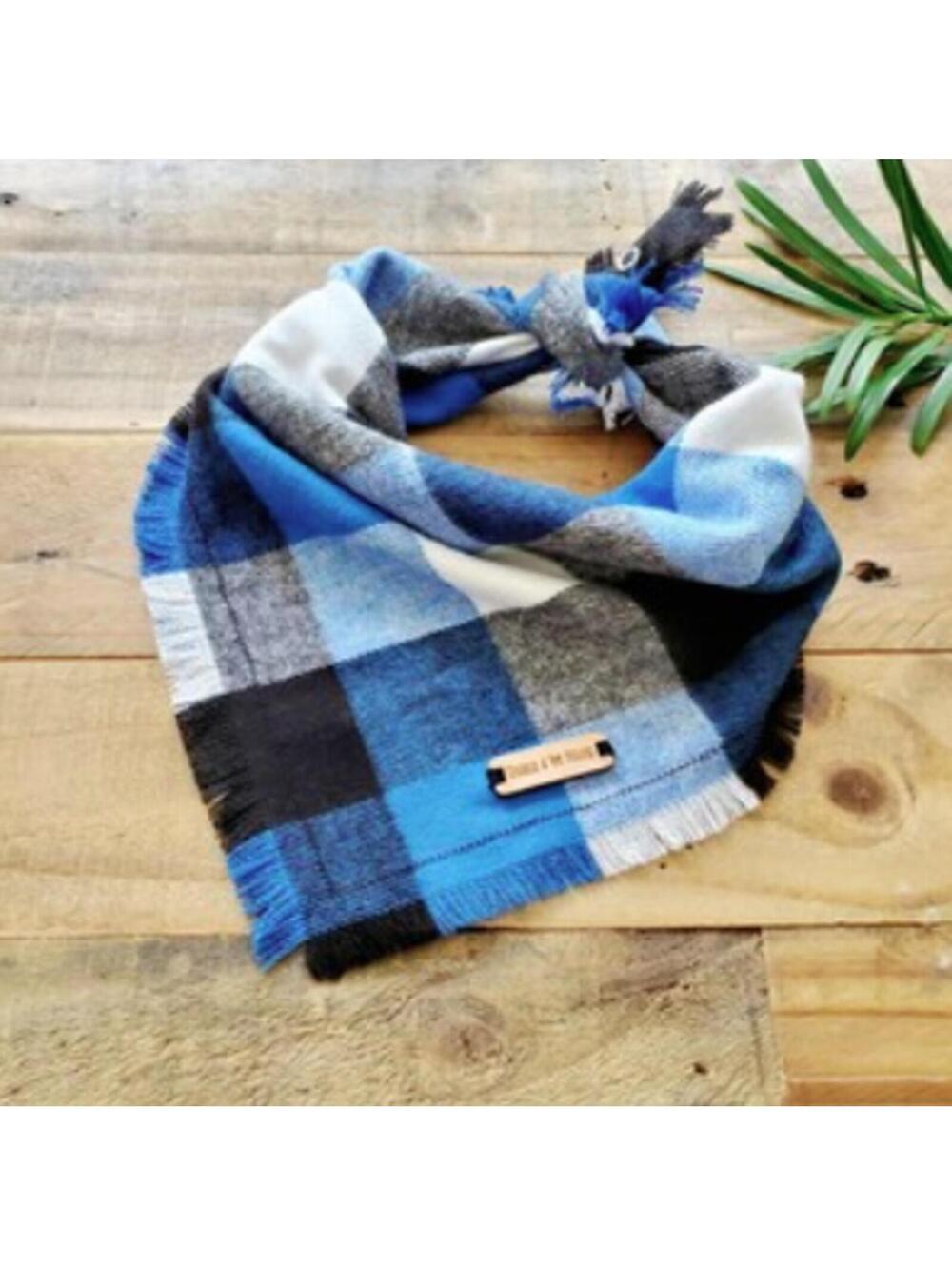 Dog Bandana Blue, White and Black Plaid Dog Flannel Bandana